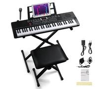 Ktaxon 61 Key Keyboard Piano Portable Electronic Keyboard Piano w/Stable X-Stand, Adjustable Stool, Removal Music Rest, Headphones, Microphone and Note Stickers, Piano for Kids(Gloss Black)