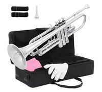 Ktaxon Bb Trumpet for Student, Beginner Trumpet with Hard Case,7C Mouthpiece, Cleaning Cloth, Gloves, Brass Instruments for Kids and Adults(Silver)