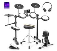 Ktaxon Electric Drum Set, Electronic Drum Set with Type-C Charging, USB MIDI & Quiet Mesh Drums, Premium Cymbals, Low-Noise Kick Pedal, Adjustable Throne, Headphones, Sticks and Velcro(Full)
