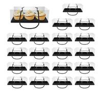 KTCINA 20Pcs Cupcake Boxes 4 Hole Cake Baking Boxes with Handle, Rectangle Cup Cake Box for Cupcakes Muffins Desserts Bakery Cookie Box for Home Baking, Party, Wedding, Christmas(Black)