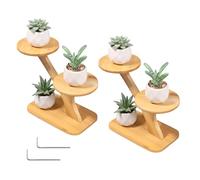 KTCINA 2Pcs Bamboo Plant Stands for Indoor, 3 Tiers Indoor Succulent Windowsill Shelf Small Tabletop Plant Holder Flowerpot Stands for Home, Office, Living Room, Bedroom Decoration(Style 3)