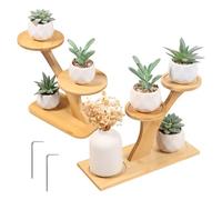 KTCINA 2Pcs Bamboo Plant Stands for Indoor, 3 Tiers Indoor Succulent Windowsill Shelf Small Tabletop Plant Holder Flowerpot Stands for Home, Office, Living Room, Bedroom Decoration(Style 1)