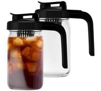 KTCINA 2Pcs Glass Pitcher with Lid and Spout, 32oz Mason Jar Pitcher with Filter and Handle, Airtight Wide Mouth Breast Milk Jug Fridge Container for Water, Juice, Iced Coffee, Tea, Juice