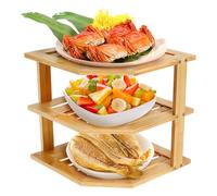 KTCINA 3 Tier Cabinet Organizer Shelf for Kitchen, Bamboo Corner Shelf Plate Rack Corner Storage Cabinet for Plates, Dishes, Cups, Bowls, Bread Pantry, Bathroom Storage Countertop Stand