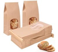 KTCINA 50Pcs Bakery Bags Paper Bread Bags with Window Loaf Bread Bags Paper Food Bag Reusable Cookie Bags Bread Toast Bags DIY Tin Tie Bags for Bread Sandwiches Beans 4.7x2.6x9.7inch