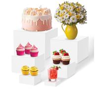 KTCINA 6Pcs Buffet Risers, Small Acrylic Food Riser Cupcake Stand Risers Cube Display Table Riser Stand Dessert Table Display Set for Catering Dessert Jewelry Figures Show 20/18/15/13/10/7.6cm(White)