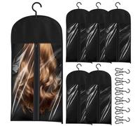 KTCINA 6Pcs Hair Extensions Storage Bag with Hanger, 60cm Waterproof Wig Travel Bags Dustproof Hair Extension Hanger and Bag Long Wig Storage Bags for Multiple Wigs Hairpieces Extensions