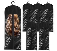 KTCINA 6Pcs Hair Extensions Storage Bag with Hanger, 80cm Waterproof Wig Travel Bags Dustproof Hair Extension Hanger and Bag Long Wig Storage Bags for Multiple Wigs Hairpieces Extensions