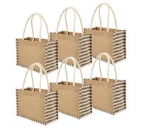 KTCINA 6Pcs Jute Burlap Tote Bag, 23x16x11cm Reusable Blank Burlap Grocery Bag with Handle, Natural Blank Jute Tote Bags Bulk for Grocery Shopping, Weddings, Travel, Bridesmaid Gift, DIY Crafts