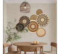 KTCINA 7 Pcs Boho Wall Basket Decor 5 Size Wall Hanging Wicker Basket Handmade Rattan Woven Wall Decor Round Rattan Wicker Wall Decor Hanging Woven Baskets for Living Room Bedroom (7Pcs)