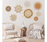 KTCINA 8 Pcs Boho Wall Basket Decor 7 Size Wall Hanging Wicker Basket Handmade Rattan Woven Wall Decor Round Rattan Wicker Wall Decor Hanging Woven Baskets for Living Room Bedroom Dining Room (8Pcs)