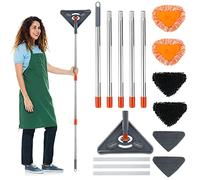 KTCINA 85Inch Wall Cleaning Mop with Long Handle, 360° Rotatable Ceiling Cleaner Tool with 6 Replaceable Mop Head Adjustable Triangle Cleaning Mop Dry and Wet Duster Mop for Walls, Window, Floor