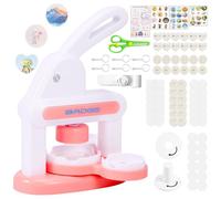 KTCINA Button Maker Machine, 55mm Badge Machine with Circle Cutter Round Pin Badge Punch Press Kit with 80Pcs Button Parts DIY Round Pin Maker Kit for Kids(Pink)