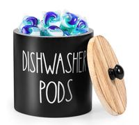 KTCINA Dishwasher Pod Holder with Lid Laundry Containers, Wood Washing Powder Dustproof Laundry Detergent Laundry Pod Container for Washing Pods, Scent Booster(Black)