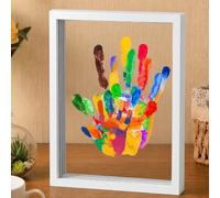KTCINA Family Handprint Kit Frame, Handprint Art Keepsake Craft Kit Hand and Foot Print Casting Kits with 4 Baffles & 6 Paints Pet Paw Print Family Keepsake Home Décor Gifts for New Parents, Birthday