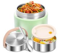 KTCINA Insulated Food Container 1.2L Insulated Lunch Box Flask with Sealed Lid and Folding Spoon, Leakproof Soup Flasks for Hot Food 12 Hours, Foods Separation & Wide Mouth, Fit for Adult Teenager