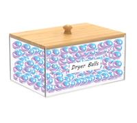KTCINA Laundry Container with Bamboo Lid and Label, Clear Acrylic Washing Powder Dustproof Laundry Detergent Laundry Pod Container for Washing Pods, Bath Bombs, Scent Booster