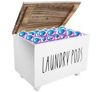 KTCINA Laundry Pods Storage Container with Lid, Wooden Dishwasher Pod Holder Laundry Storage Containers Laundry Detergent Storage Laundry Pod Container for Washing Pods, Scent Booster(White)