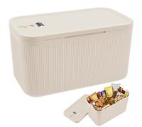 KTCINA Lockable Storage Box with Combination Code, Portable Medication Lockable Container for Refrigerator Locked Storage Box for Medicine, Food, Phone, Documents 23.5x12.8x14.5cm (Large Beige)