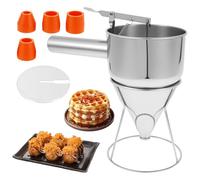 KTCINA Pancake Batter Dispenser with 4 Nozzles 40oz/1.2L Stainless Steel Funnel Cake Dispenser with Stand & Handle, Pancake Mix Dispensers for Takoyaki Cupcake, Cupcakes, Funnel Cakes, Muffins