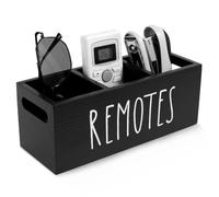 KTCINA Remote Control Holder 3 Compartment Wood Remote Caddy TV Remotes Holder, Large Remotes Organizer Caddy Pen Holders Storage Accessories for Nightstand, Bedside End Table(Black)