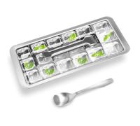 KTCINA Stainless Steel Ice Cube Tray, 18 Slot Removable Ice Cube Maker with Easy Release Handle and Spoon, Metal ICES Tray with Lever Dishwasher Safe for Kitchen & Bar Frozen Foods Whiskey Juice