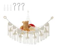 KTCINA Stuffed Animal Storage Hammock with Tassel, Large Toy Hammock Net for Stuffed Animals Corner Hanging Stuffed Animal Storage Teddy Hammock Soft Toy Storage Organizer for Nursery (White)