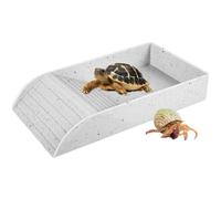 KTCINA Tortoise Food Dish, Anti Slip Reptile Feeding Dish Turtle Water Bowl Reptile Pool Bowl with Ramp and Basking Platform Tortoise Bath Dish for Turtles Snakes Lizards Feeding Bathing (White Small)