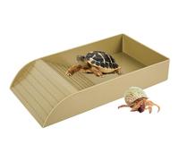 KTCINA Tortoise Food Dish, Anti Slip Reptile Feeding Dish Turtle Water Bowl Reptile Pool Bowl with Ramp and Basking Platform Tortoise Bath Dish for Turtles Snakes Lizards Feeding Bathing (Brown Small)
