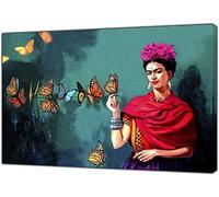 KTGEDH Canvas Print and Poster, Frida Kahlo and Butterfly Print on Canvas Wall Art Picture, Main Decor, Canvas Painting for Living Room, Bedroom, Frameless,70 x 100 cm, Red,Pink