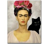 KTGEDH Frida Kahlo Picture Artwork Canvas Wall Art Flower Woman and Black Cat Frida Kahlo Self Portrait Oil Painting HD Print Painting Poster for Kitchen Diningroom Bar Home Decor,40×60cm
