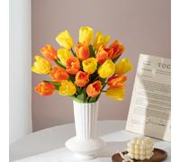KTGOW Artificial Tulips - 20 Stems Realistic Fake Tulip Flowers, UV Resistant Fade-Proof Silk Flowers for Home Decor, Wedding, Party, DIY (Yellow & Orange)