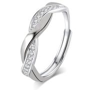 KTGUK Adjustable Concentric Knot Silver Rings,Hypoallergenic Cubic Zirconia Eternity Promise Wedding Thumb Rings for Women for Anniversary Valentines Jewellery Gifts (Silver)