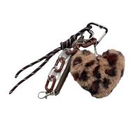KTGUK Heart Leopard Print Pom Pom Keychain,Charm Leopard Print Plush Fluffy Keyring,Y2K Heart-shaped Pom Pom Fluffy Leopard Bag Charm,for Car Keys Bag Accessories