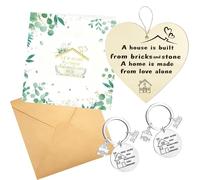 KTGUK House Warming Gifts with Envelope,Stylish for Commuting Stainless Steel New Home Keyring with Wooden Heart Plaque for Friends Couples, Neighbor,New Home Card Set for Moving House Message