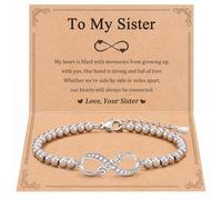 KTGUK Silver Sister Bracelet,Sparkling Charm Infinity Love Heart Sister Bracelet,Adjustable Silver Mother Daughter Sis Bracelets with Quote Card,for Women Teenage Girls Daughter Birthday Gifts