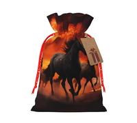 KTHSNSKL Christmas Gift Bags Drawstring Santa Bag Buffalo Christmas Burlap Bags with Gift Tags Goody Present Pouch Horses Red Glowing Clouds Wrapping Sacks for Xmas Presents Party Favor Wrap Sack