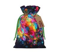 KTHSNSKL Christmas Gift Bags Drawstring Santa Bag Buffalo Christmas Burlap Bags with Gift Tags Goody Present Pouch Bright Beautiful Colorful Art Wrapping Sacks for Xmas Presents Party Favor Wrap Sack