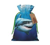 KTHSNSKL Christmas Gift Bags Drawstring Santa Bag Buffalo Christmas Burlap Bags with Gift Tags Goody Present Pouch Great White Fish Wrapping Sacks for Xmas Presents Party Favor Wrap Sack