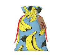 KTHSNSKL Christmas Gift Bags Drawstring Santa Bag Buffalo Christmas Burlap Bags with Gift Tags Goody Present Pouch Banana Print Wrapping Sacks for Xmas Presents Party Favor Wrap Sack