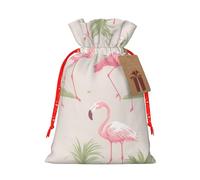 KTHSNSKL Christmas Gift Bags Drawstring Santa Bag Buffalo Christmas Burlap Bags with Gift Tags Goody Present Pouch Pink Flamingos Wrapping Sacks for Xmas Presents Party Favor Wrap Sack