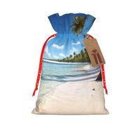 KTHSNSKL Christmas Gift Bags Drawstring Santa Bag Buffalo Christmas Burlap Bags with Gift Tags Goody Present Pouch coconut palm beach Wrapping Sacks for Xmas Presents Party Favor Wrap Sack