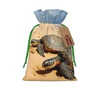 KTHSNSKL Christmas Gift Bags Drawstring Santa Bag Buffalo Christmas Burlap Bags with Gift Tags Goody Present Pouch turtles on the beach Wrapping Sacks for Xmas Presents Party Favor Wrap Sack