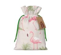 KTHSNSKL Christmas Gift Bags Drawstring Santa Bag Buffalo Christmas Burlap Bags with Gift Tags Goody Present Pouch Pink Flamingos Wrapping Sacks for Xmas Presents Party Favor Wrap Sack