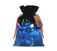 KTHSNSKL Christmas Gift Bags Drawstring Santa Bag Buffalo Christmas Burlap Bags with Gift Tags Goody Present Pouch Blue Music Wrapping Sacks for Xmas Presents Party Favor Wrap Sack