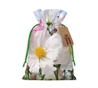 KTHSNSKL Christmas Gift Bags Drawstring Santa Bag Buffalo Christmas Burlap Bags with Gift Tags Goody Present Pouch pink and white Flowers Wrapping Sacks for Xmas Presents Party Favor Wrap Sack