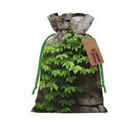 KTHSNSKL Christmas Gift Bags Drawstring Santa Bag Buffalo Christmas Burlap Bags with Gift Tags Goody Present Pouch plant on stone wall Wrapping Sacks for Xmas Presents Party Favor Wrap Sack