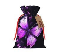 KTHSNSKL Christmas Gift Bags Drawstring Santa Bag Buffalo Christmas Burlap Bags with Gift Tags Goody Present Pouch butterfly purple Wrapping Sacks for Xmas Presents Party Favor Wrap Sack
