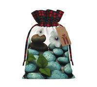 KTHSNSKL Christmas Gift Bags Drawstring Santa Bag Buffalo Plaid Christmas Burlap Bags with Gift Tags Goody Present Pouch Cobblestone Zen Flowers Wrapping Sacks for Xmas Presents Party Favor Wrap Sack