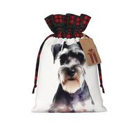 KTHSNSKL Christmas Gift Bags Drawstring Santa Bag Buffalo Plaid Christmas Burlap Bags with Gift Tags Goody Present Pouch Well-behaved schnauzer Wrapping Sacks for Xmas Presents Party Favor Wrap Sack